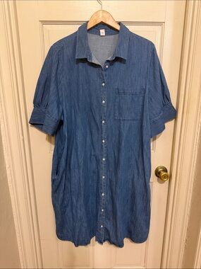 Old Navy Blue Denim Button-Down Shirt Dress